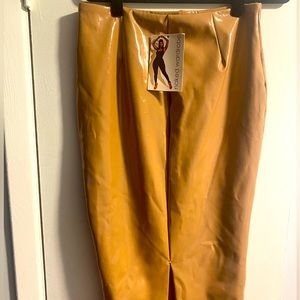 NAKED Wardrobe-Camel colored latex midi skirt. SUPER cute- Brunch is calling!